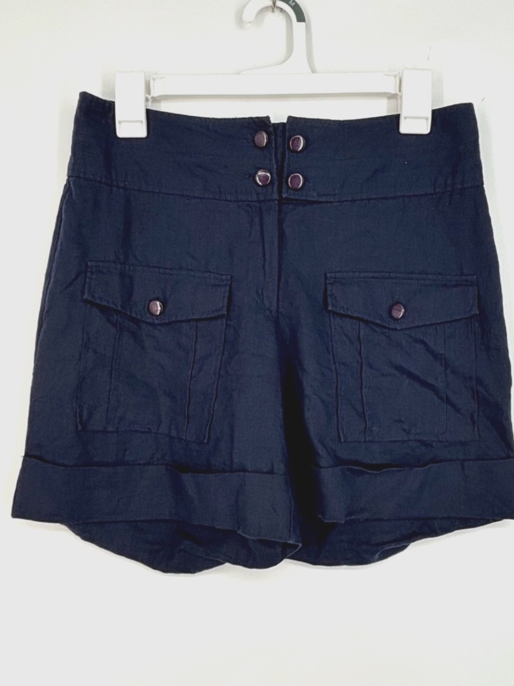 Reiss Womens US 4 Shorts Evette Navy Blue Sailor Nautical Flap Pockets Cuffed